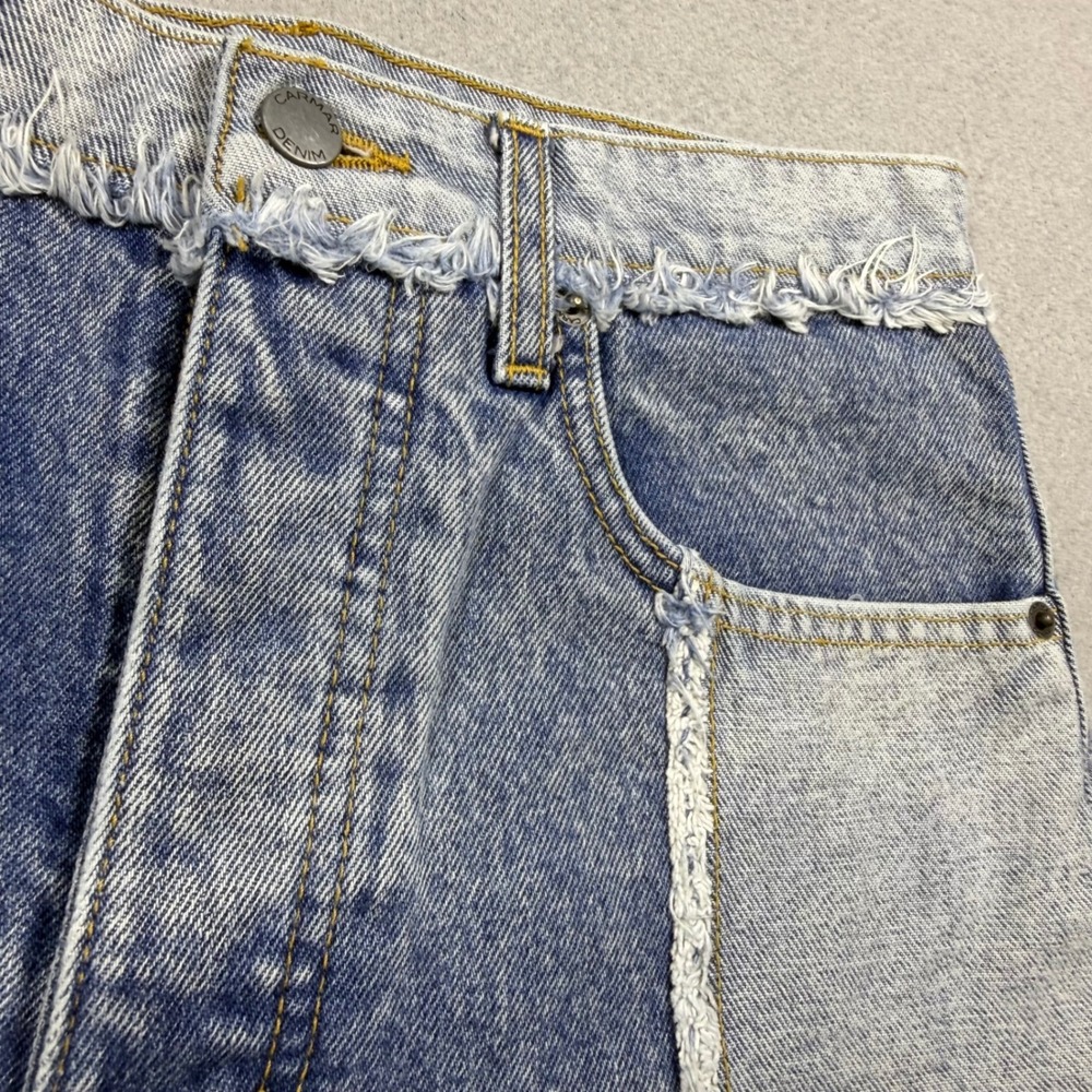 Carmar Denim Two Tone Frayed Patchwork High Waisted Shorts Blue Size 26